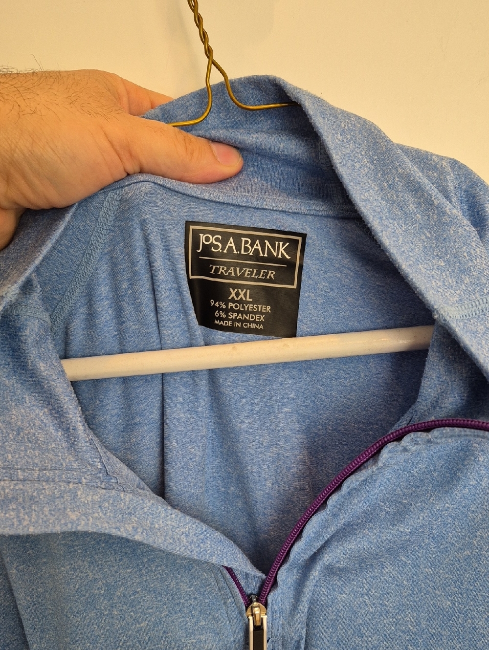 Jos. A. Bank Heathered Light Blue Performance Zip Jacket with Purple Trim